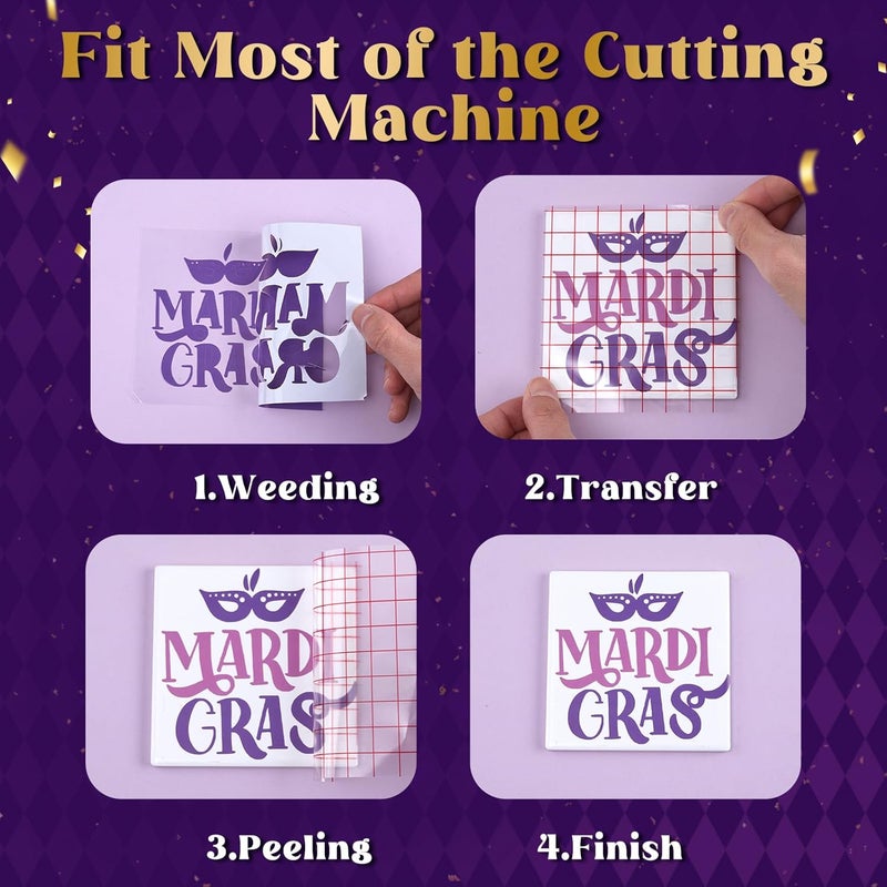 Tintnut Mardi Gras Permanent Vinyl - 16 Sheets 12"x10" Vintage Color Shrove Tuesday Adhesive Sheets Multicolored Permanent Adhesive Vinyl for Cutting Machine, Home Decor Self Sticker - Image 3